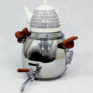 کتری قوری شیردار قیطاسی کد9065_استیل براق، کف چدن،6 لیتری ،دستگیره باکالیت طرح چوب
