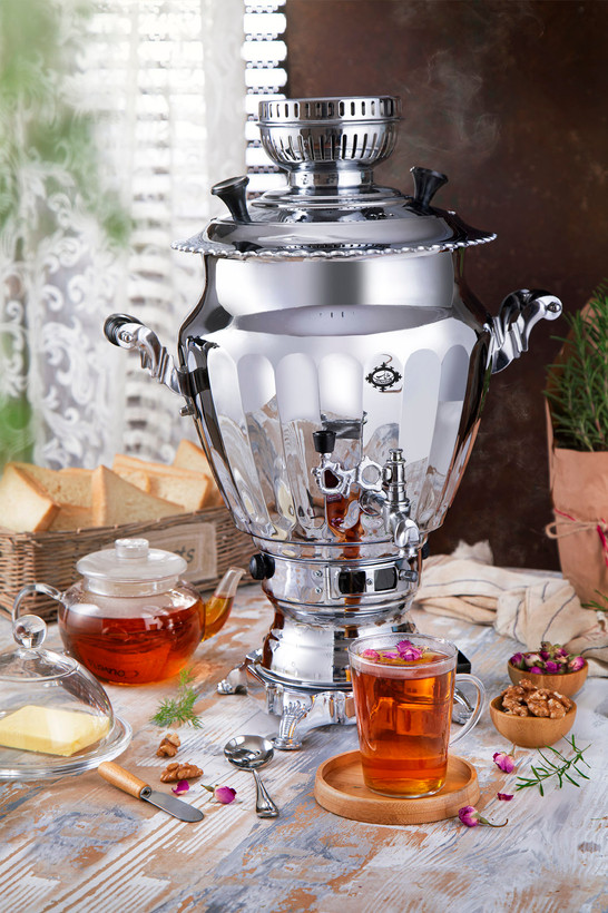 سماور گاز سوز عالی نسب مدل نگین سیمین - 6 لیتری_18 ماه گارانتی شرکتی