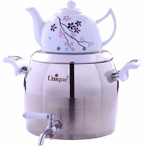 کتری قوری شیر دار یونیک  5 لیتری کد7295_با سه مدل دسته( استیل_باکالیت سفید _باکالیت طرح چوب)