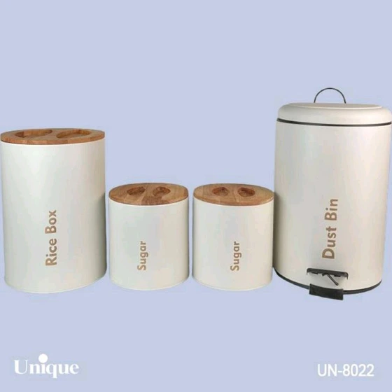 سرویس آشپزخانه 4 پارچه نباتی (کرم )درب بامبو یونیک کد UN-8022