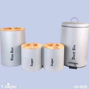 سرویس آشپزخانه 4 پارچه طوسی روشن درب بامبو یونیک کد UN-8026