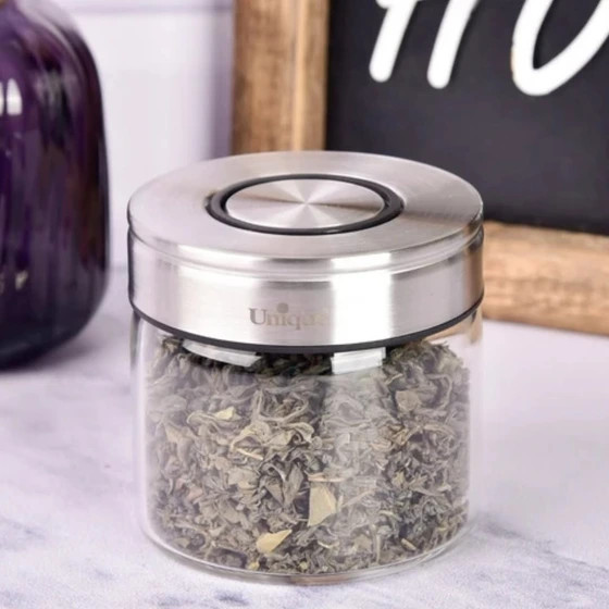 بانکه شیشه ای یونیک کد UN-1730 سایز ۶ سانت درب استیل