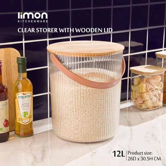 سطل برنج لیمون مدل شیاردار درب چوبی ظرفیت ۱۲ لیتر