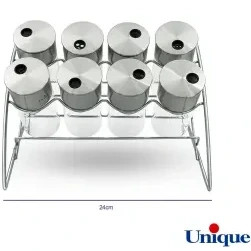 ست جا ادویه یونیک مدل UN-1632 استیل هلالی ۸ عددی