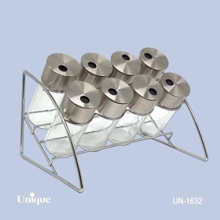 ست جا ادویه یونیک مدل UN-1632 استیل هلالی ۸ عددی