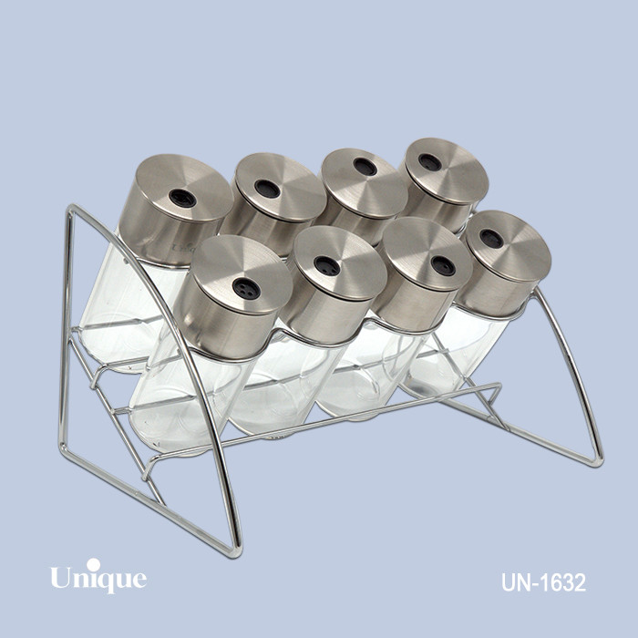 ست جا ادویه یونیک مدل UN-1632 استیل هلالی ۸ عددی