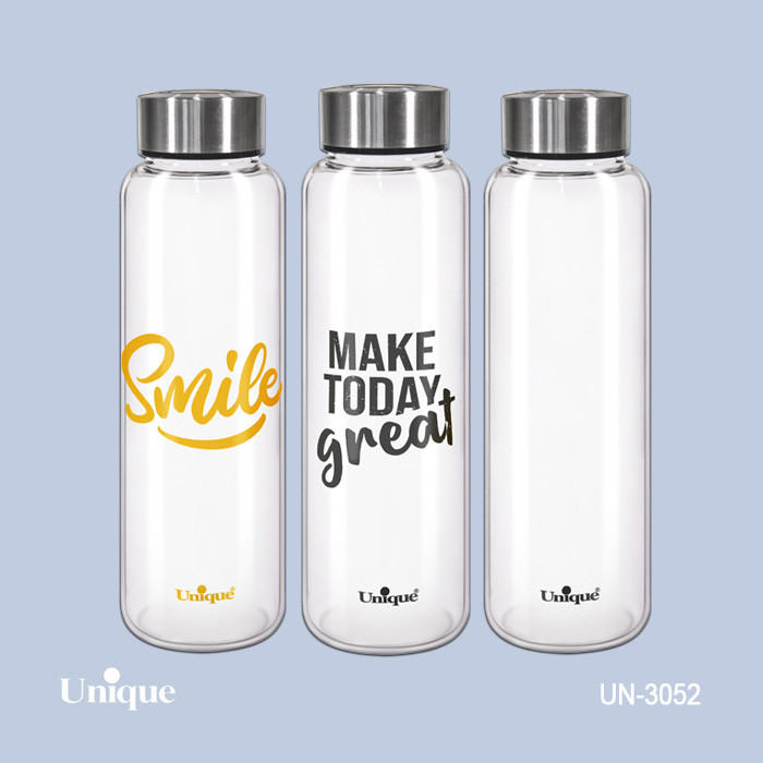 بطری آب شیشه ای با درب استیل 1030 میل یونیک Unique کد UN-3052